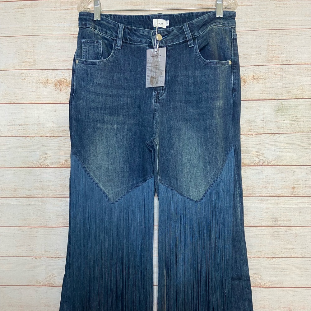 OXROSY Fringe Flare Jeans XL